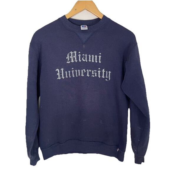 Vintage 80s Miami University Ohio Navy Sweatshirt Logo Women Med. Ivy League - Picture 1 of 13